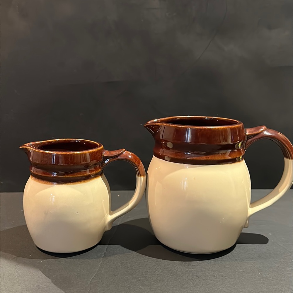 Vintage McCoy USA 1270 & 2271 brown and cream creamer pitcher 4 & 5 inches